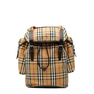 Burberry Nova Check Backpack Beige Tan Black Red Canvas Leather